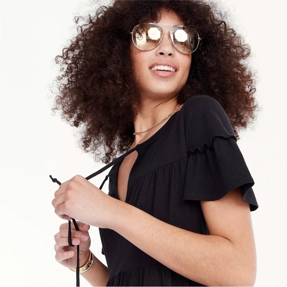 J Crew Black Broken-In Jersey Tiered Ruffle Short Sleeve Mini Dress Size 2X - Picture 3 of 10